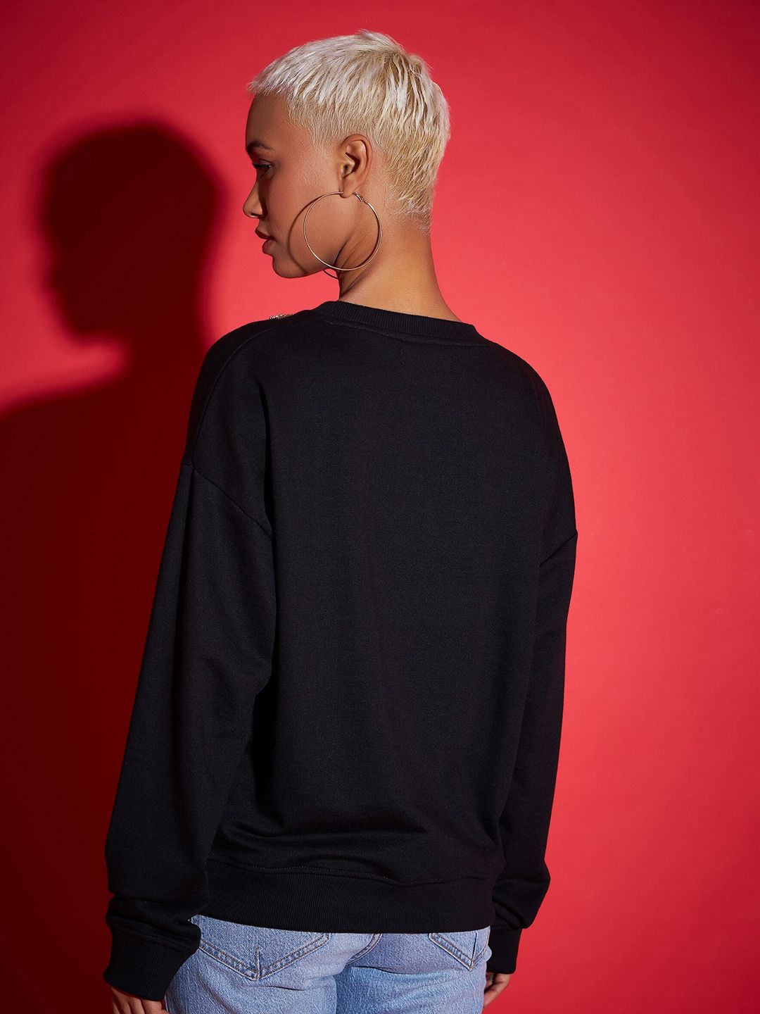 SASSAFRAS Black Embroidered Oversized Sweatshirt
