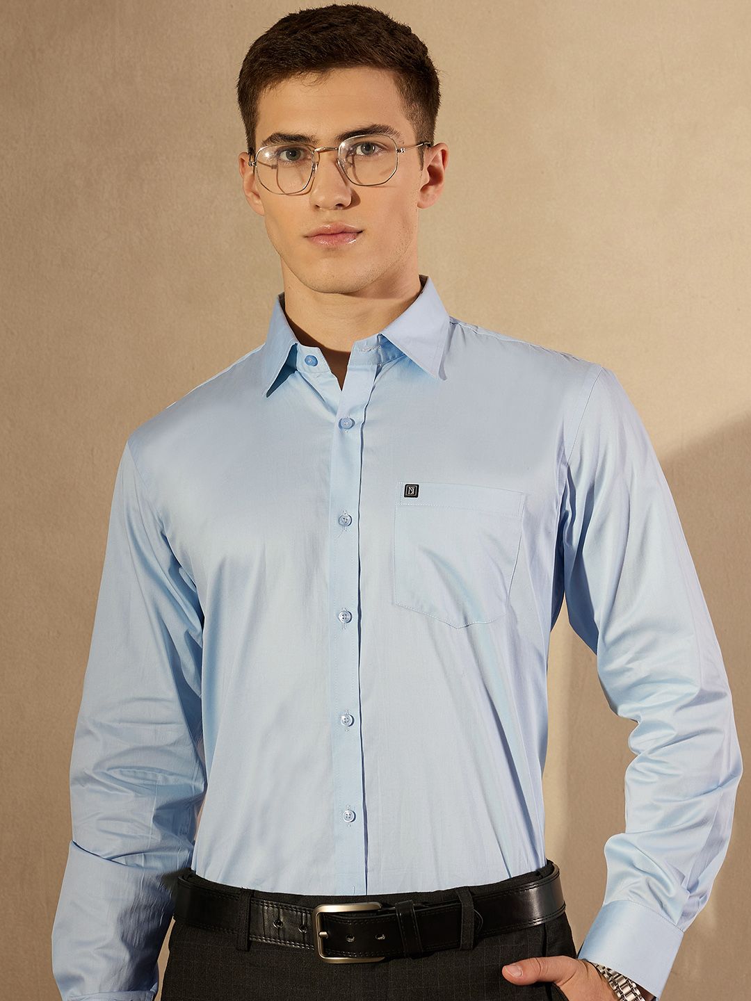 DENNISON Smart Solid Opaque Pure Cotton Satin Shirt
