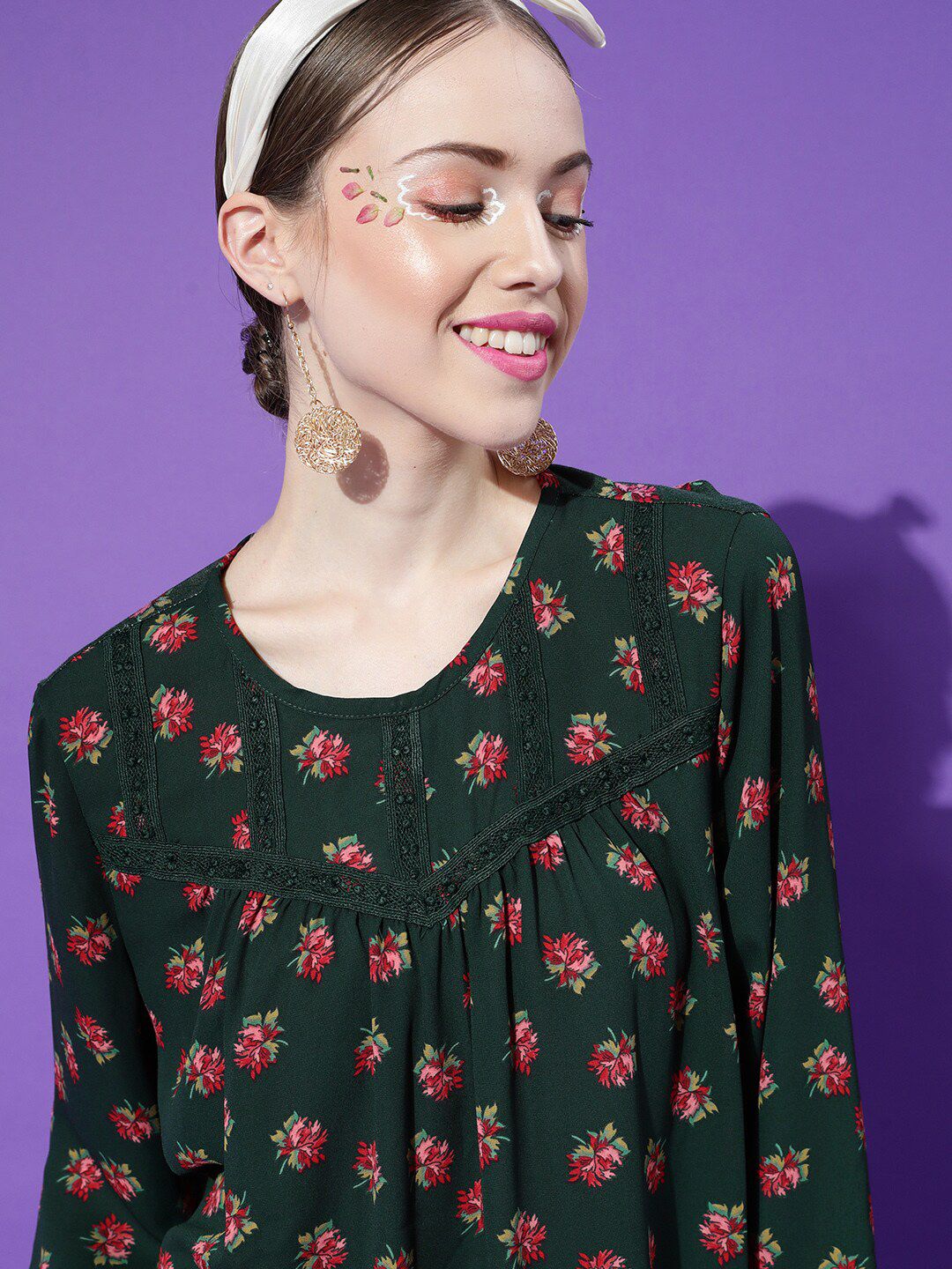 STREET 9 Women Green Floral Print Crepe Top