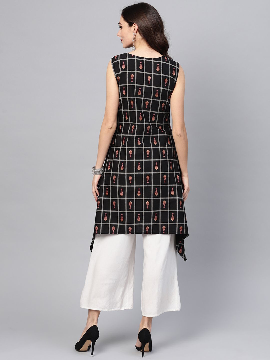 SOJANYA Women Black & White Checked A-Line Kurta