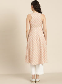 Shae by SASSAFRAS Women Peach-Coloured & White Printed A-Line Kurta