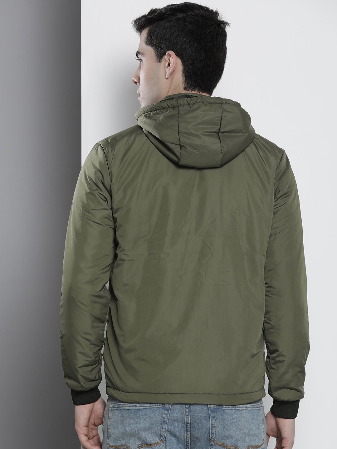 The Indian Garage Co Men Slim Fit Zip-Front Hooded Bomber Jacket