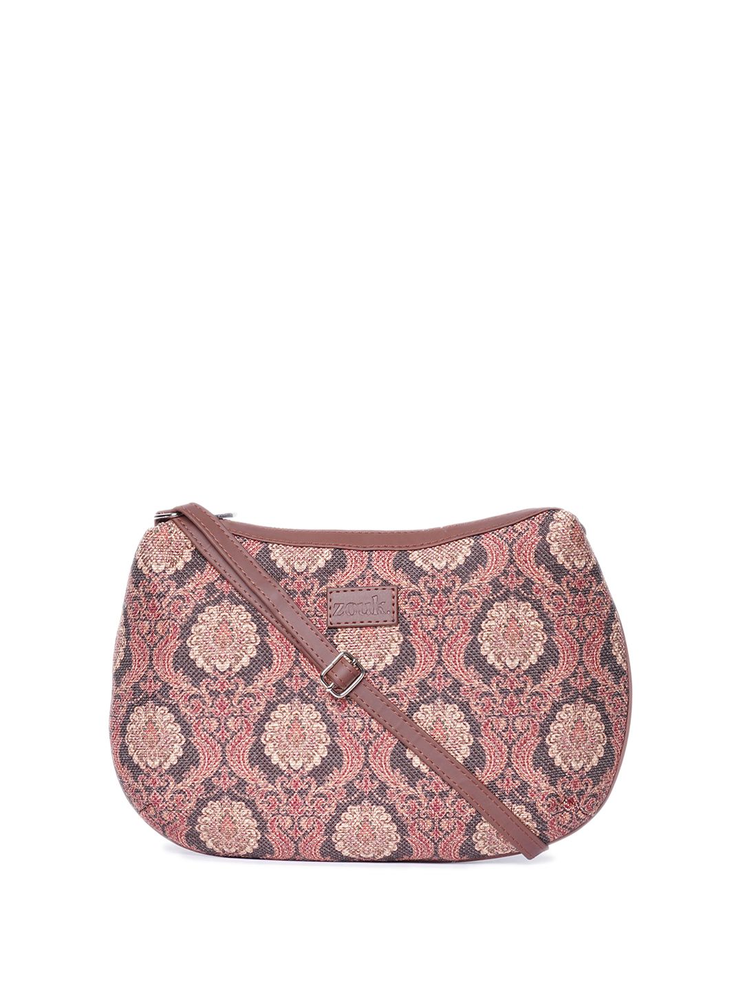 ZOUK Floral Printed Structured Jute Sling Bag