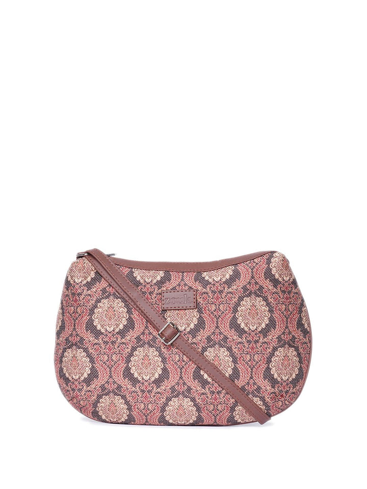 ZOUK Floral Printed Structured Jute Sling Bag