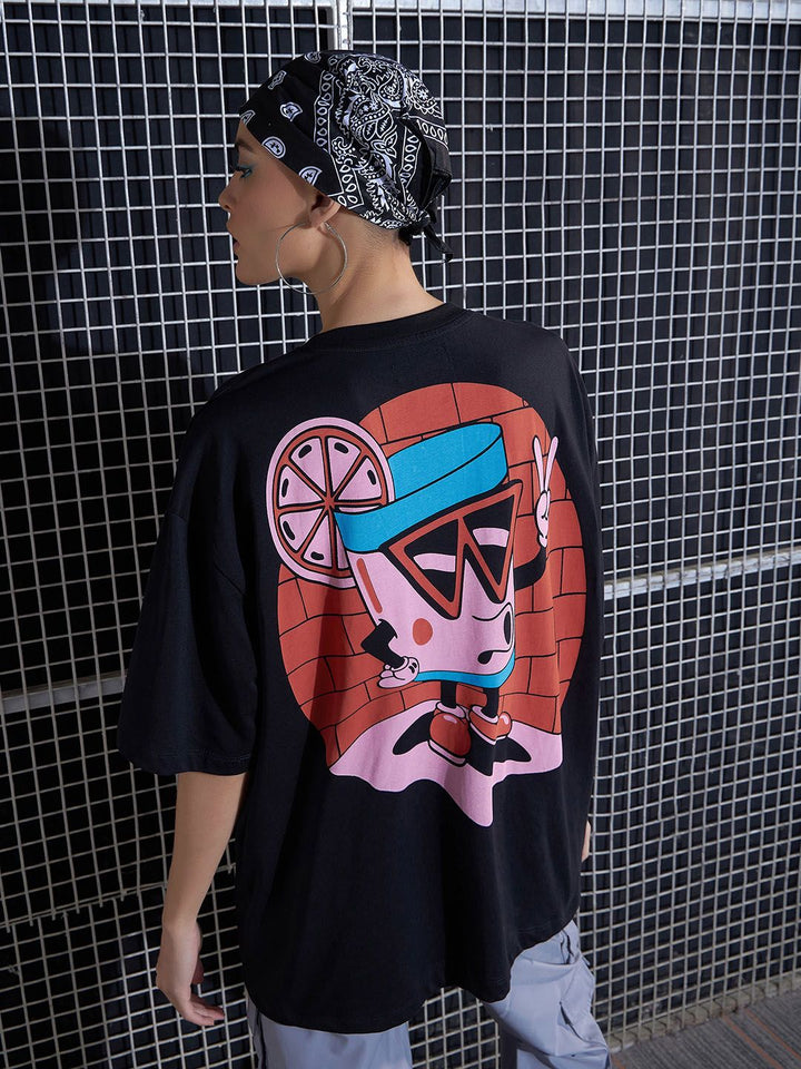 SASSAFRAS Graphic Printed Drop-Shoulder Oversized Pure Cotton T-shirt