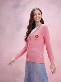 DressBerry Women Ribbed Floral Crochet Acrylic Cardigan