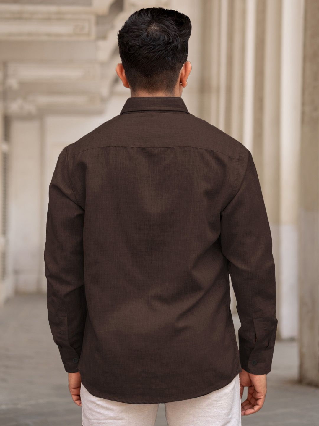 Powerlook Men Button-Down Collar Solid Cotton Casual Shirt