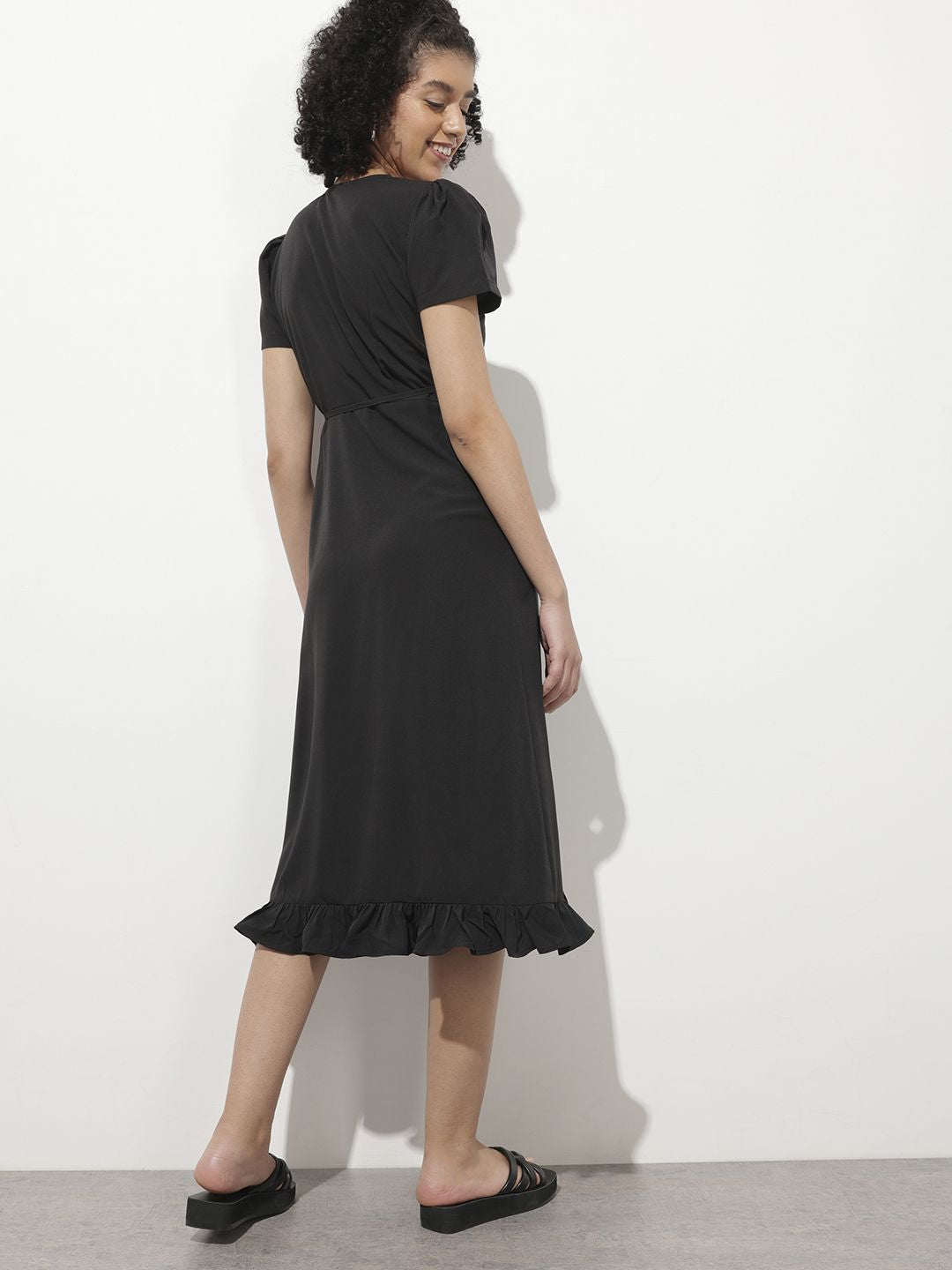 DressBerry Twirl-Worthy Ruffled Wrap Midi Dress