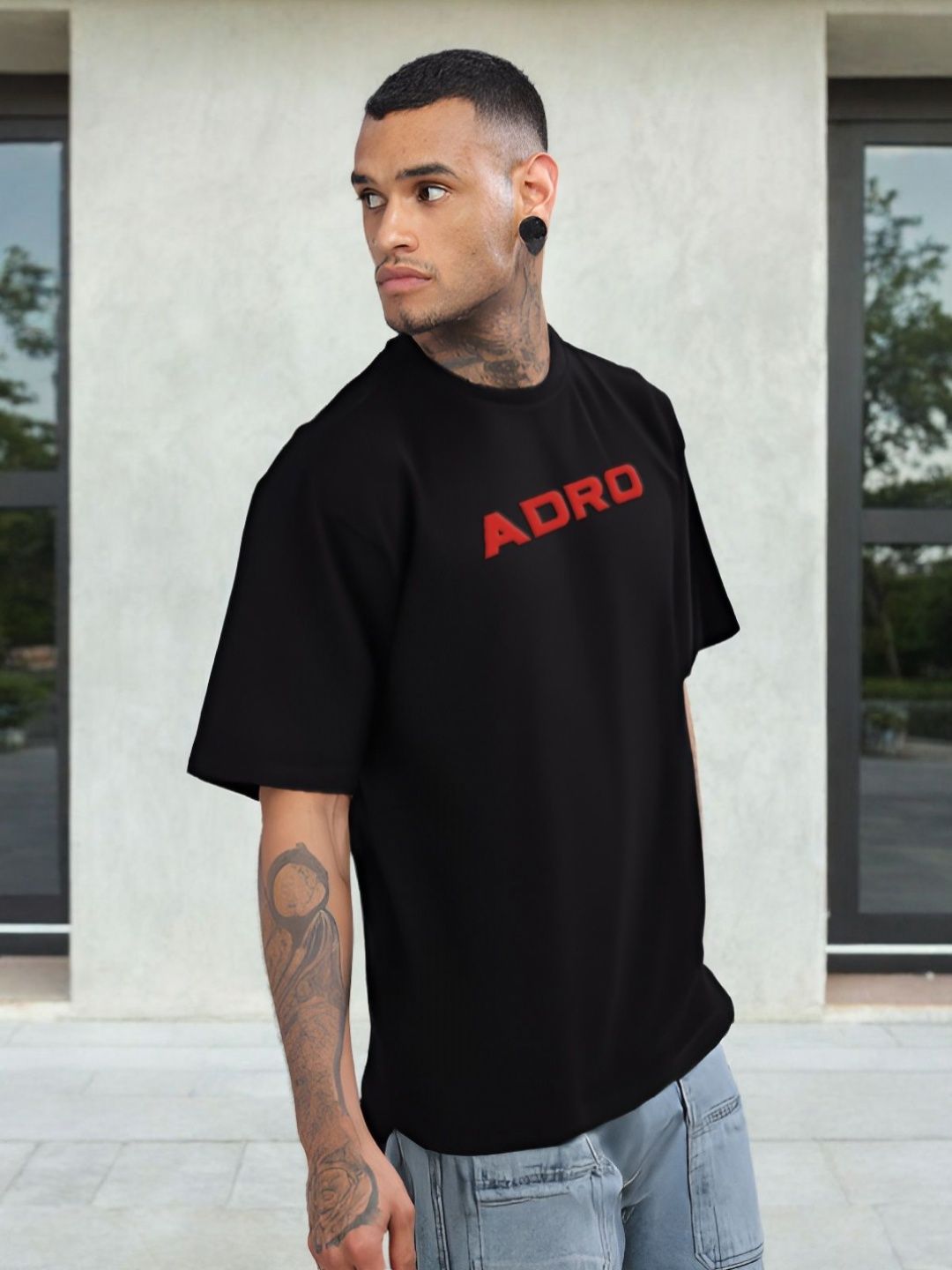 ADRO Graphic Printed Drop-Shoulder Sleeves Cotton Oversized T-shirt