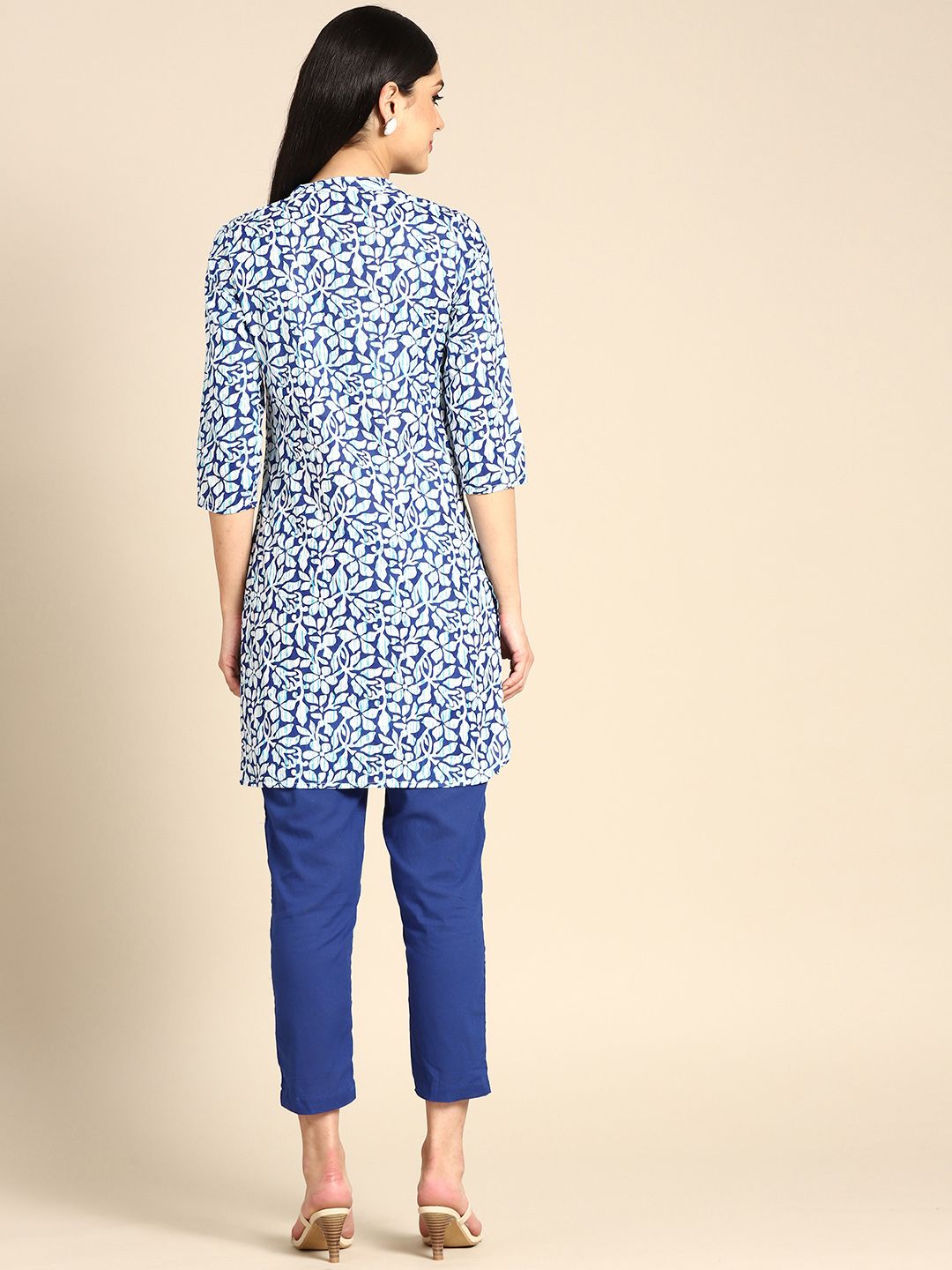 Anouk Women Blue Floral Printed Regular Pure Cotton Kurta with Trousers