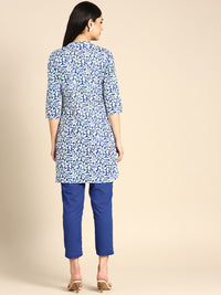 Anouk Women Blue Floral Printed Regular Pure Cotton Kurta with Trousers
