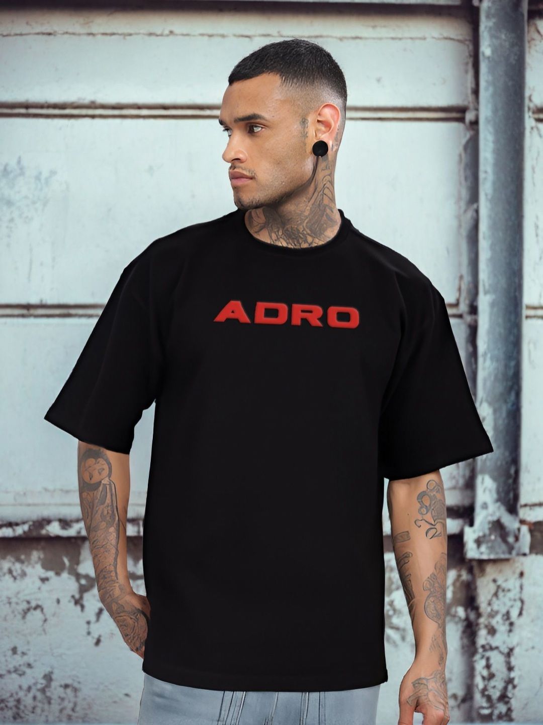 ADRO Graphic Printed Drop-Shoulder Sleeves Cotton Oversized T-shirt