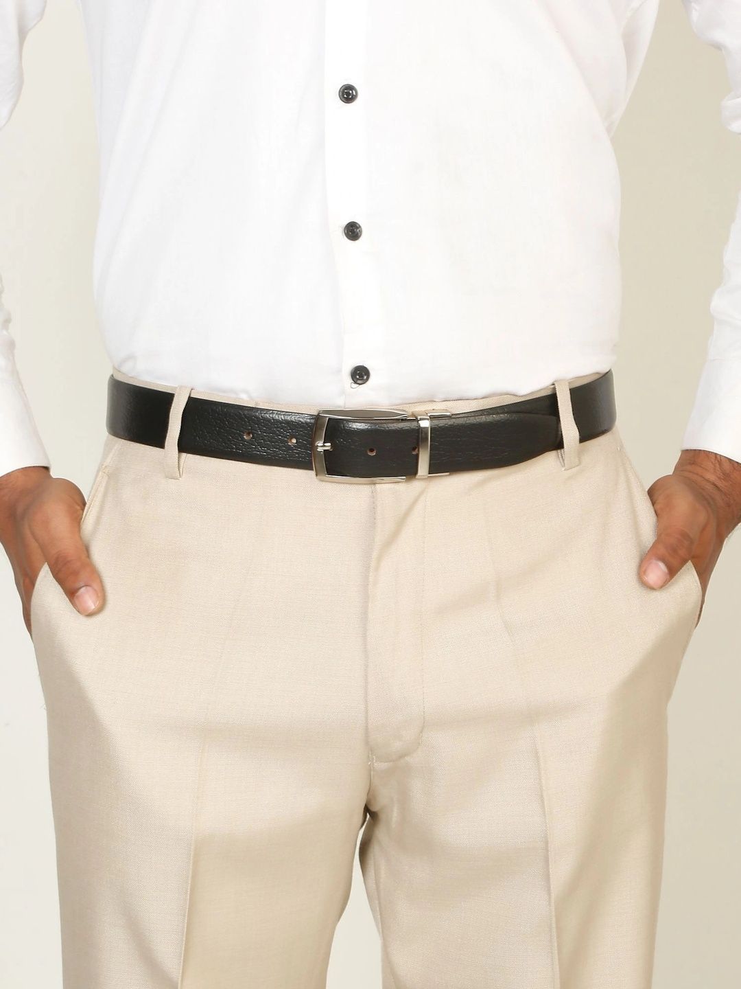 Teakwood Leathers Men Textured Leather Reversible Formal Belt