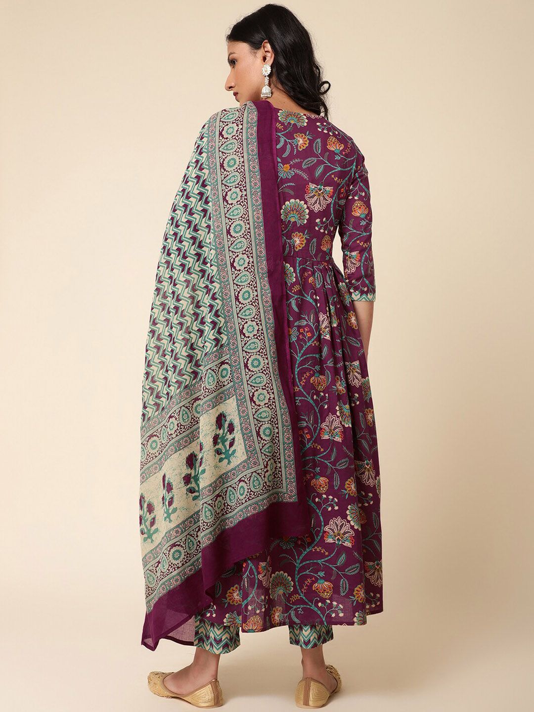 Bani Women Floral Printed A-Line Pure Cotton Kurta with Trousers & Dupatta