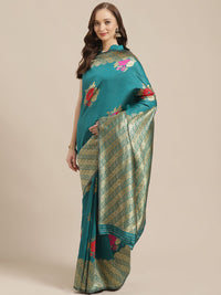 Saree mall Green & Golden Floral Woven Design Banarasi Saree