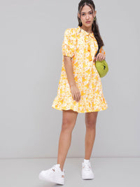 DressBerry Sunny Cheerful Blooms Puff Sleeves A-Line Dress