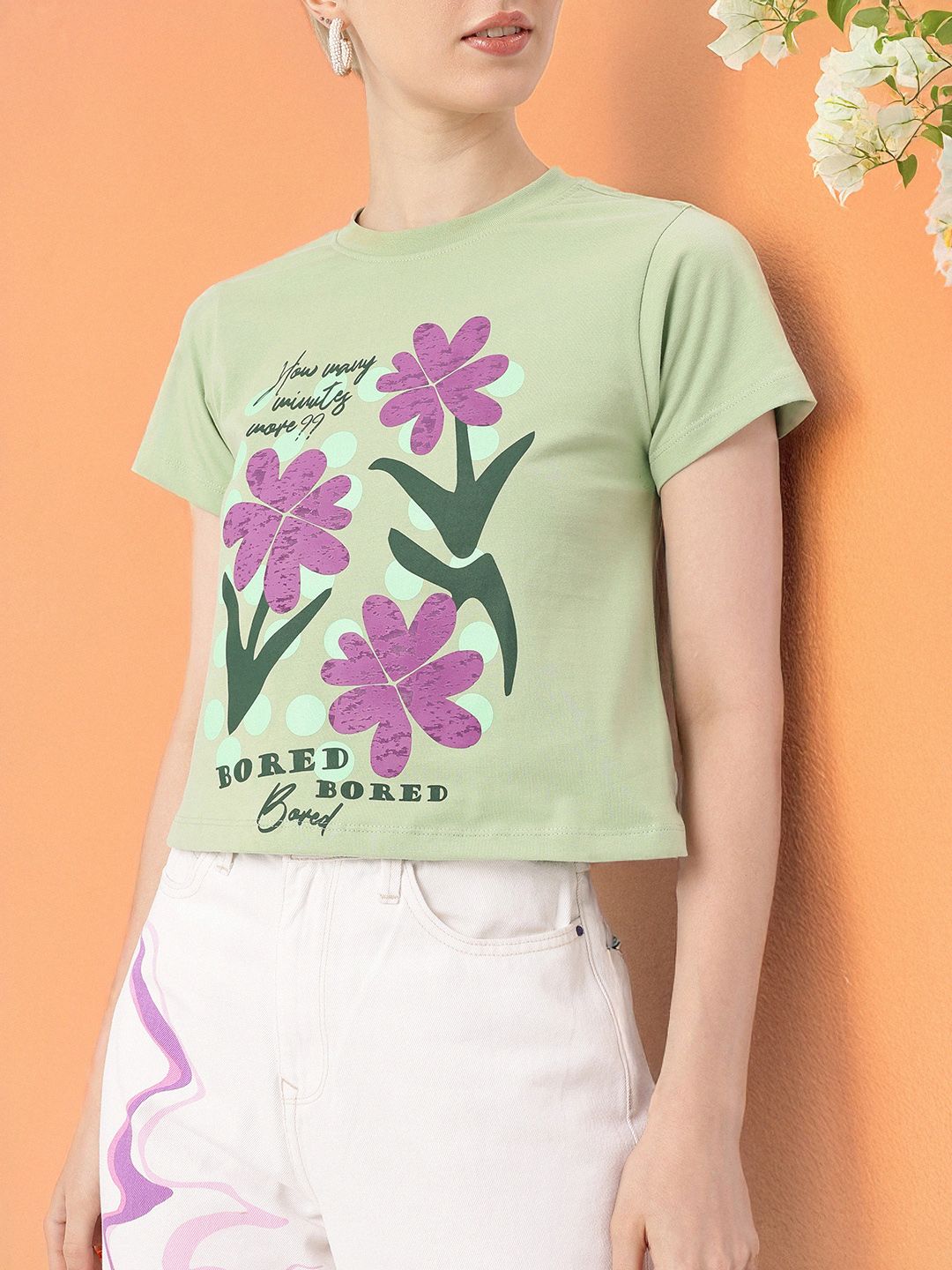DressBerry Retro Floral Grunge Printed T-shirt