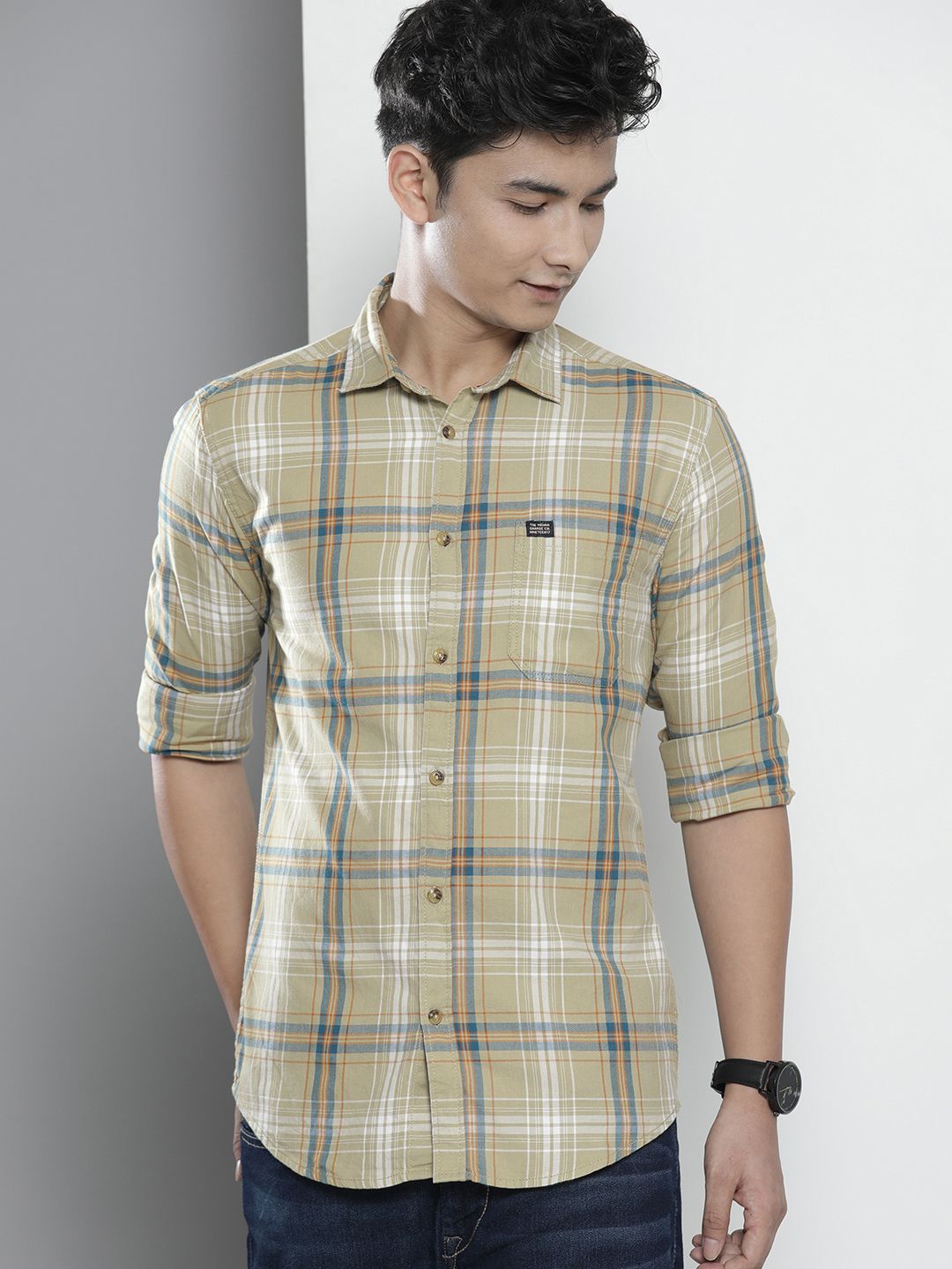 The Indian Garage Co Men Green Regular Fit Tartan Checks Opaque Checked Casual Shirt
