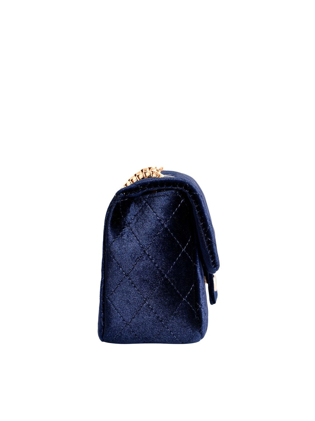 Lino Perros Navy Blue Quilted Shoulder Bag with Velvet Finish