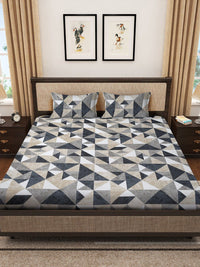 KLOTTHE Geometric Printed 400 TC Cotton Double Super King Bedsheet with 2 Pillow Cover
