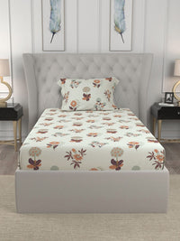 URBAN SPACE Radiance Grey 200 TC Floral Single Bedsheet