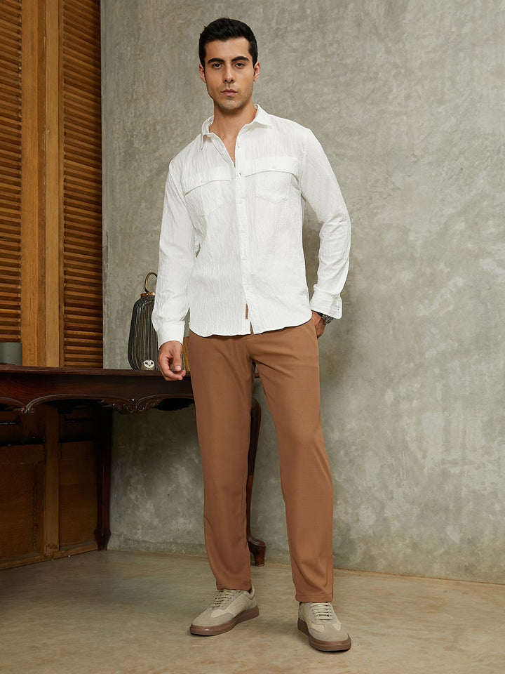 Campus Sutra Micro-Waffle Men Relaxed Fit Mid-Rise Comfort Trousers