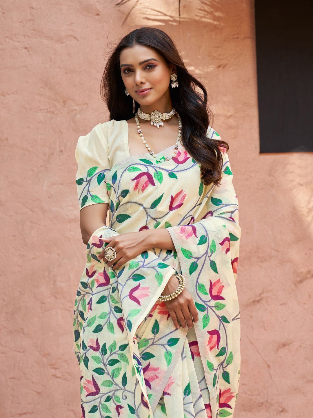 KALINI Woven Design Pure Cotton Jamdani Saree