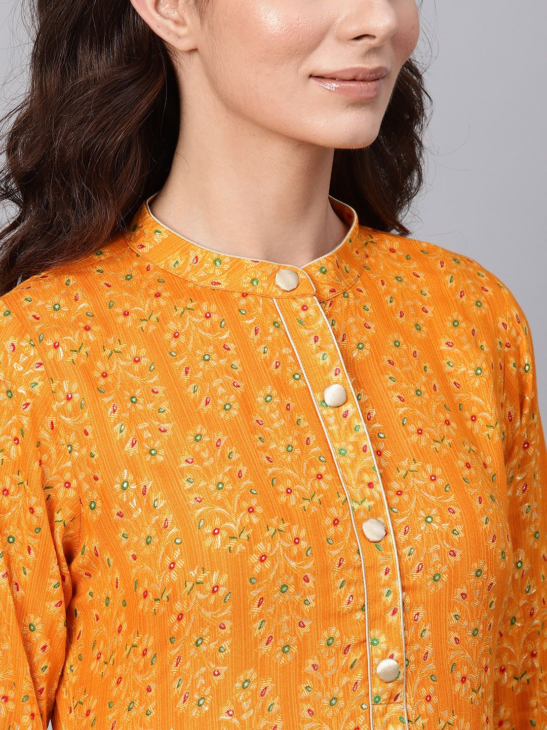 Libas Women Mustard Yellow Printed Straight Kurta