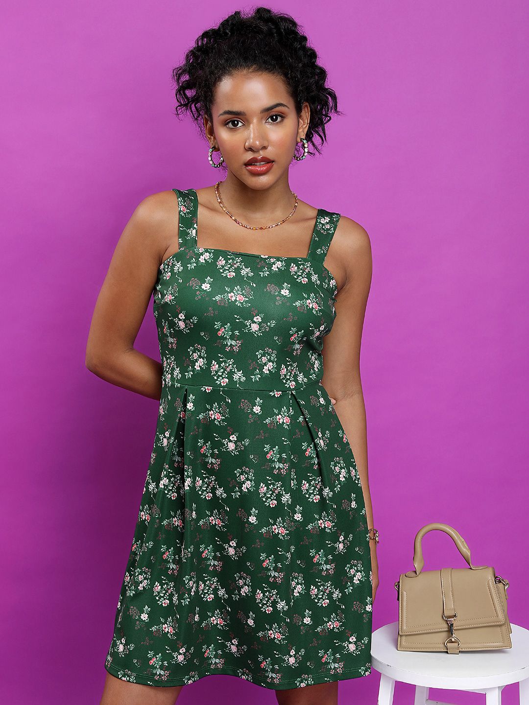 Tokyo Talkies Floral Printed Pleated A-Line Mini Dress