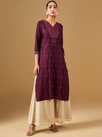 Global Desi Ethnic Motifs Printed V-Neck A-Line Kurta
