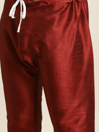 SOJANYA Men Maroon & Beige Kurta with Churidar & Printed Nehru Jacket