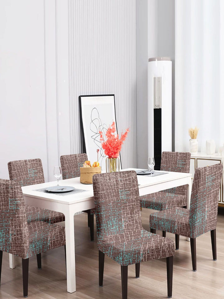 Cortina Brown 6-Pieces Abstract Printed Chair Covers