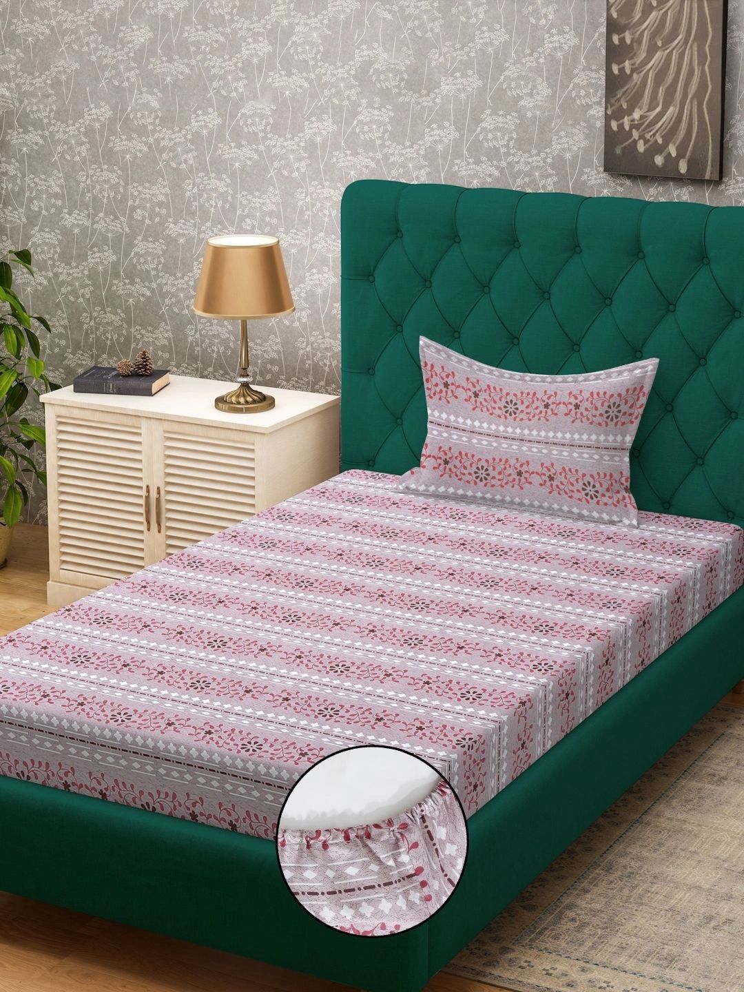 Myntra Elegant Homes Pink Floral 400 TC Single Bedsheet with 1 Pillow Covers