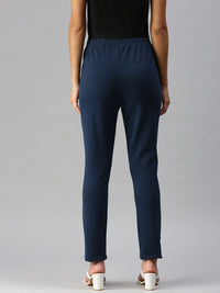 Global Desi Women Blue Solid Tapered Fit Cigarette Trousers