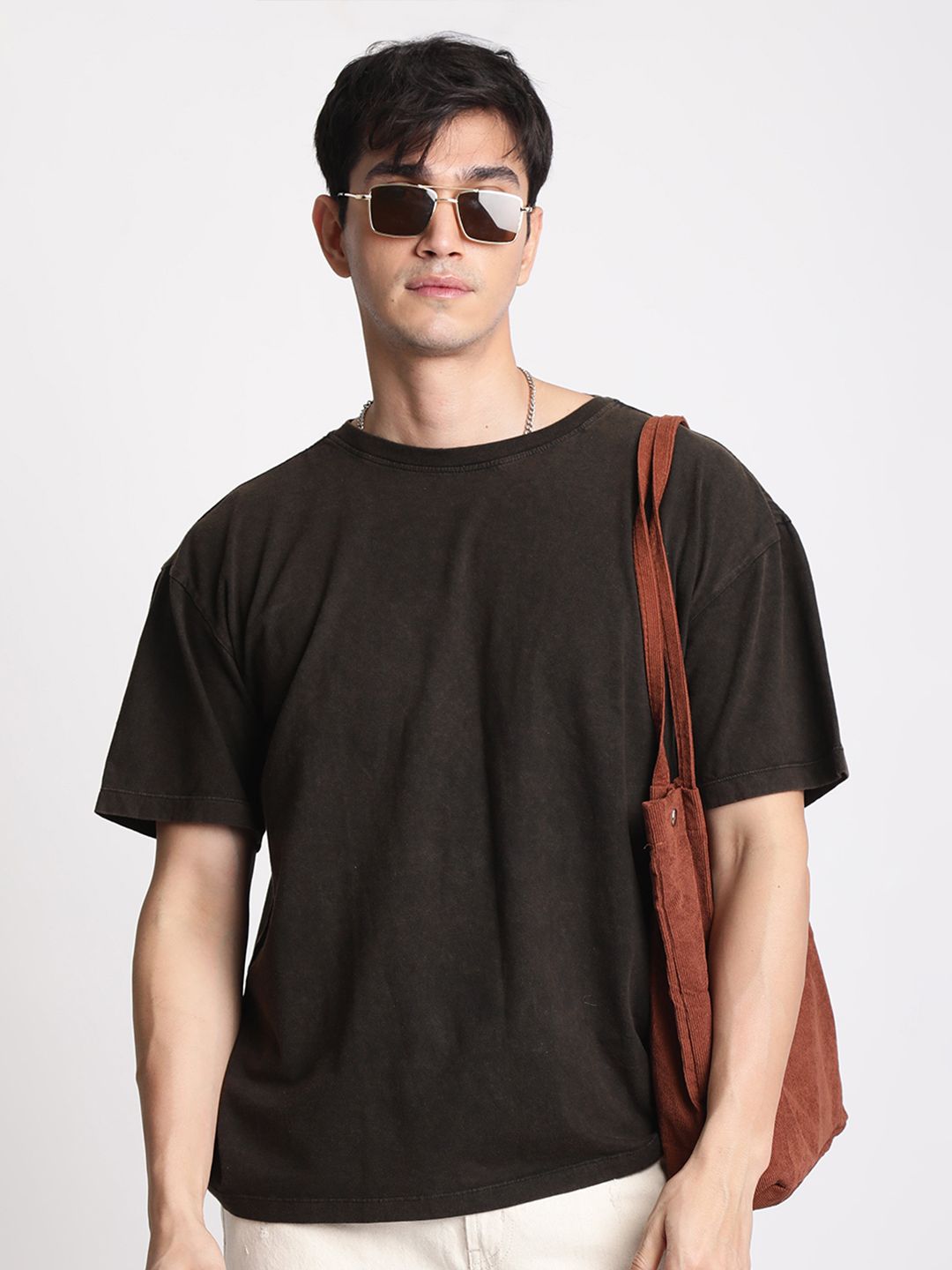 Men Acid Wash Round Neck Cotton T-shirt