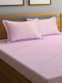 KLOTTHE Pink Geometric Cotton 300 TC Dilengkapi Cadar King Halus dengan 2 Sarung Bantal-98 x 87 inci