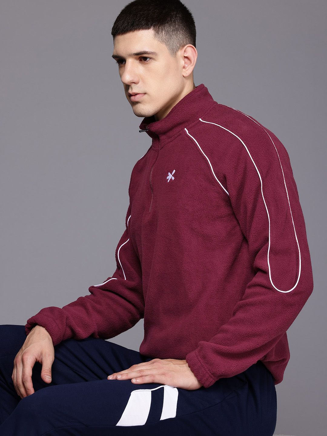 HRX by Hrithik Roshan Mock Collar Fleece Sweatshirt