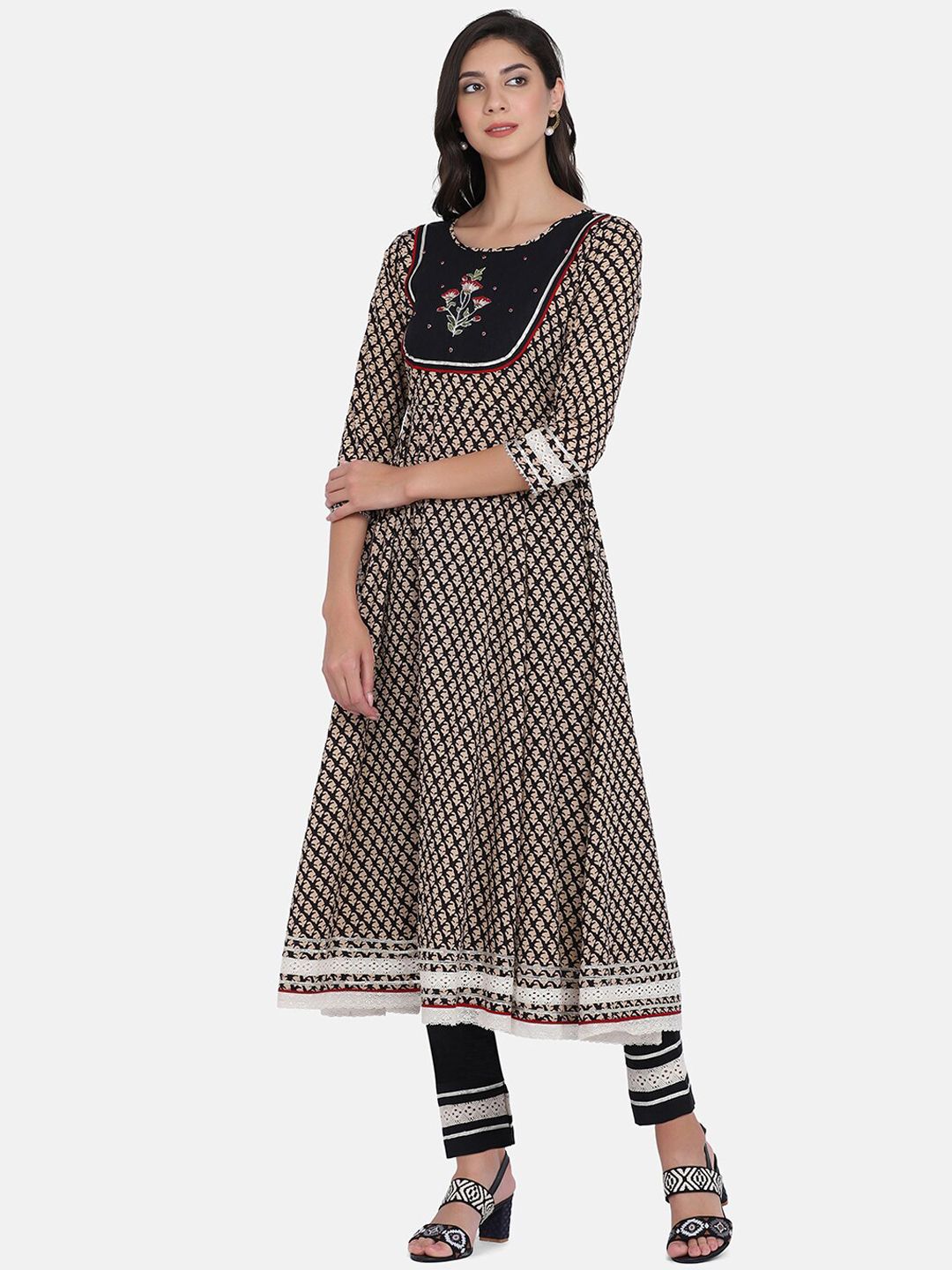 KALINI Ethnic Motifs Printed Pure Cotton Kurta With Trousers & Dupatta