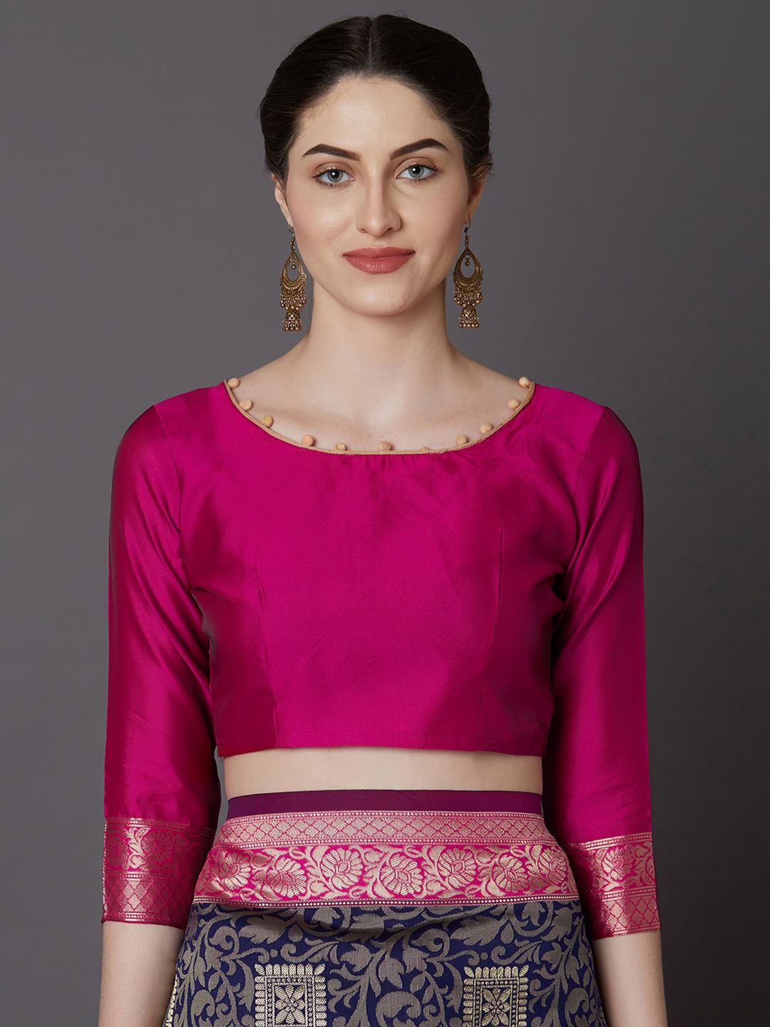 Mitera Blue & Magenta Silk Blend Woven Design Kanjeevaram Saree