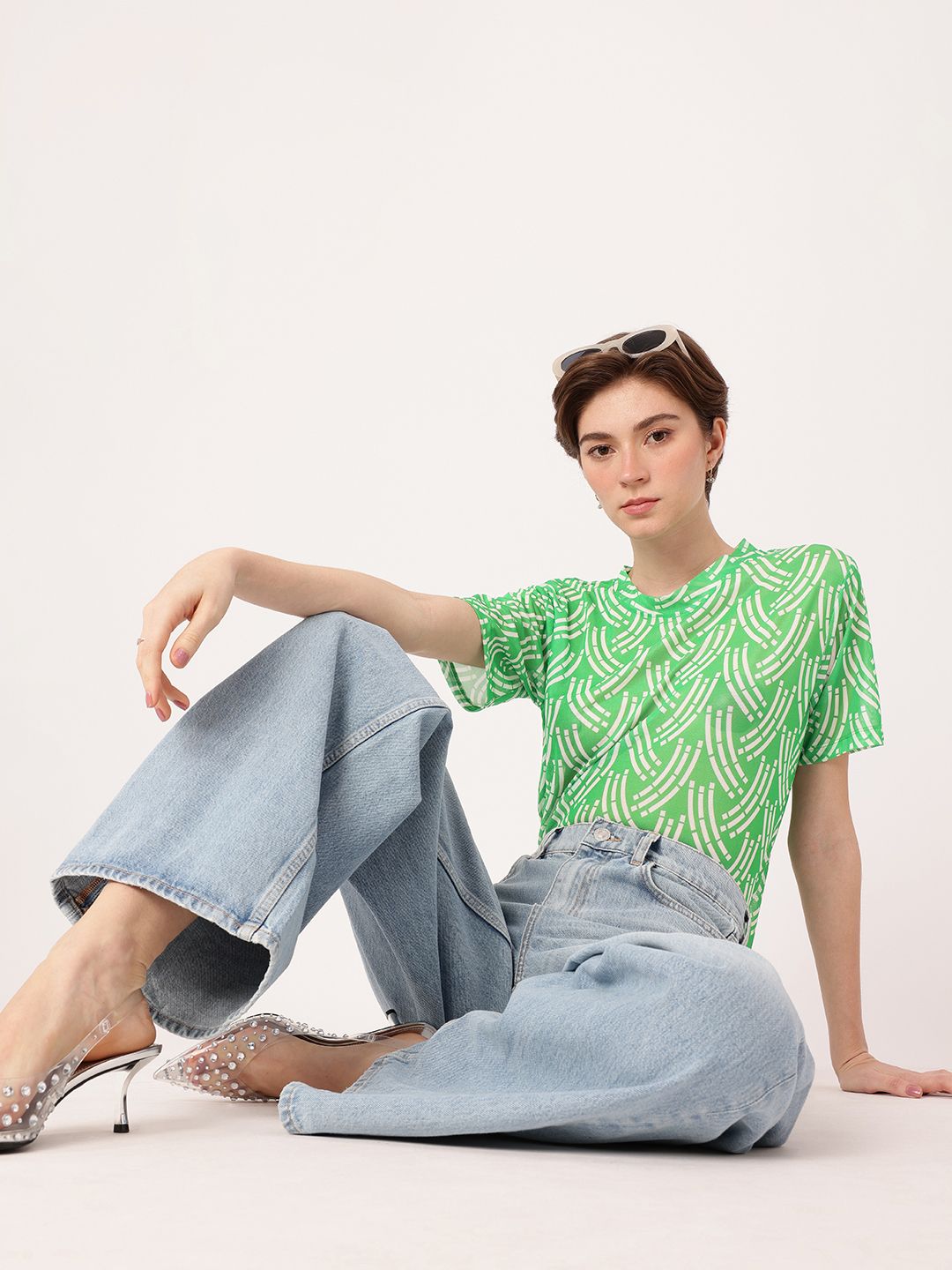 DressBerry Chic Charm Printed Semi Sheer Soft Net Longline Top