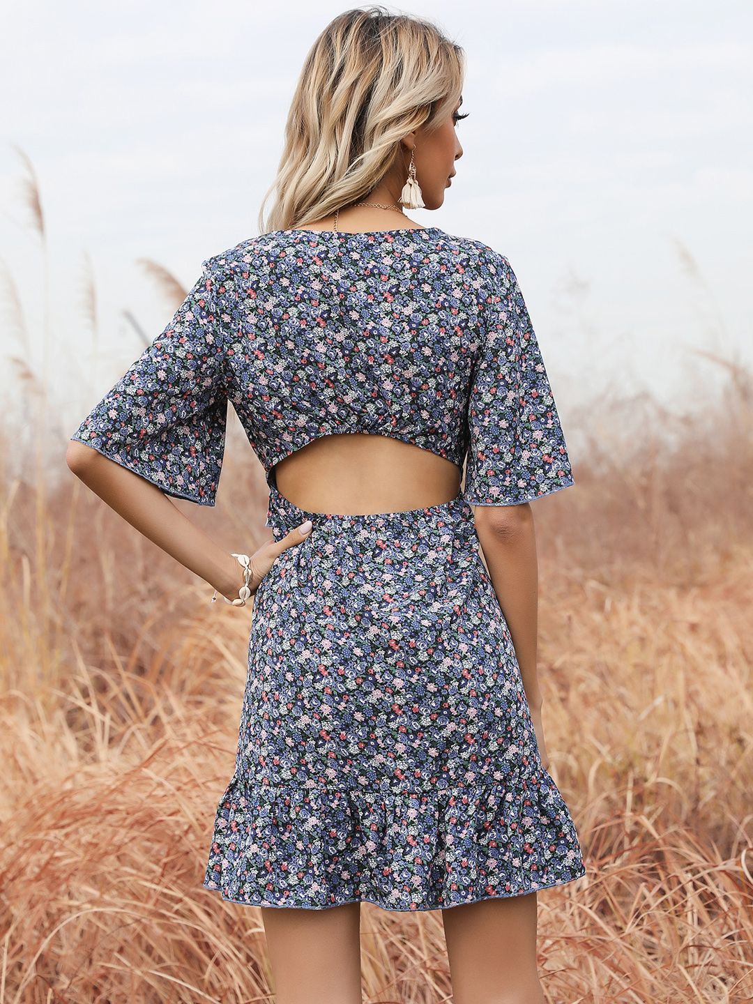 DressBerry Floral Print Empire Mini Dress