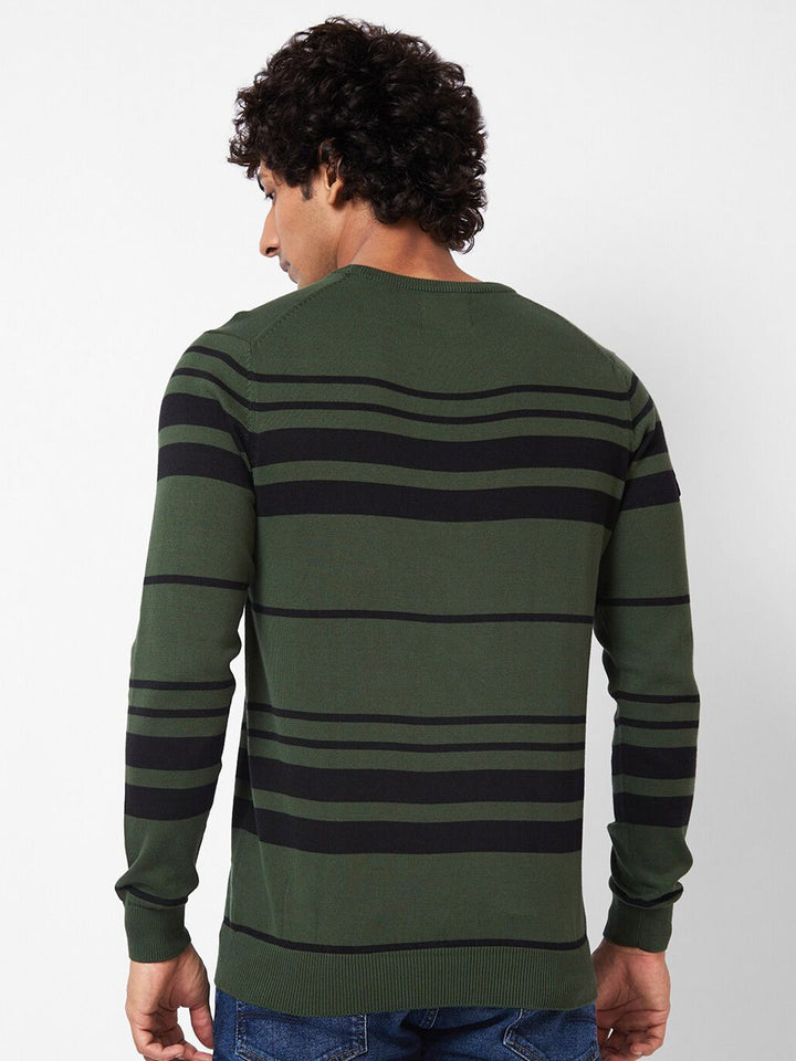 SPYKAR Striped Ribbed Cotton Pullover Sweater