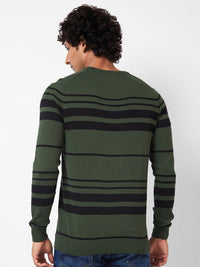SPYKAR Striped Ribbed Cotton Pullover Sweater