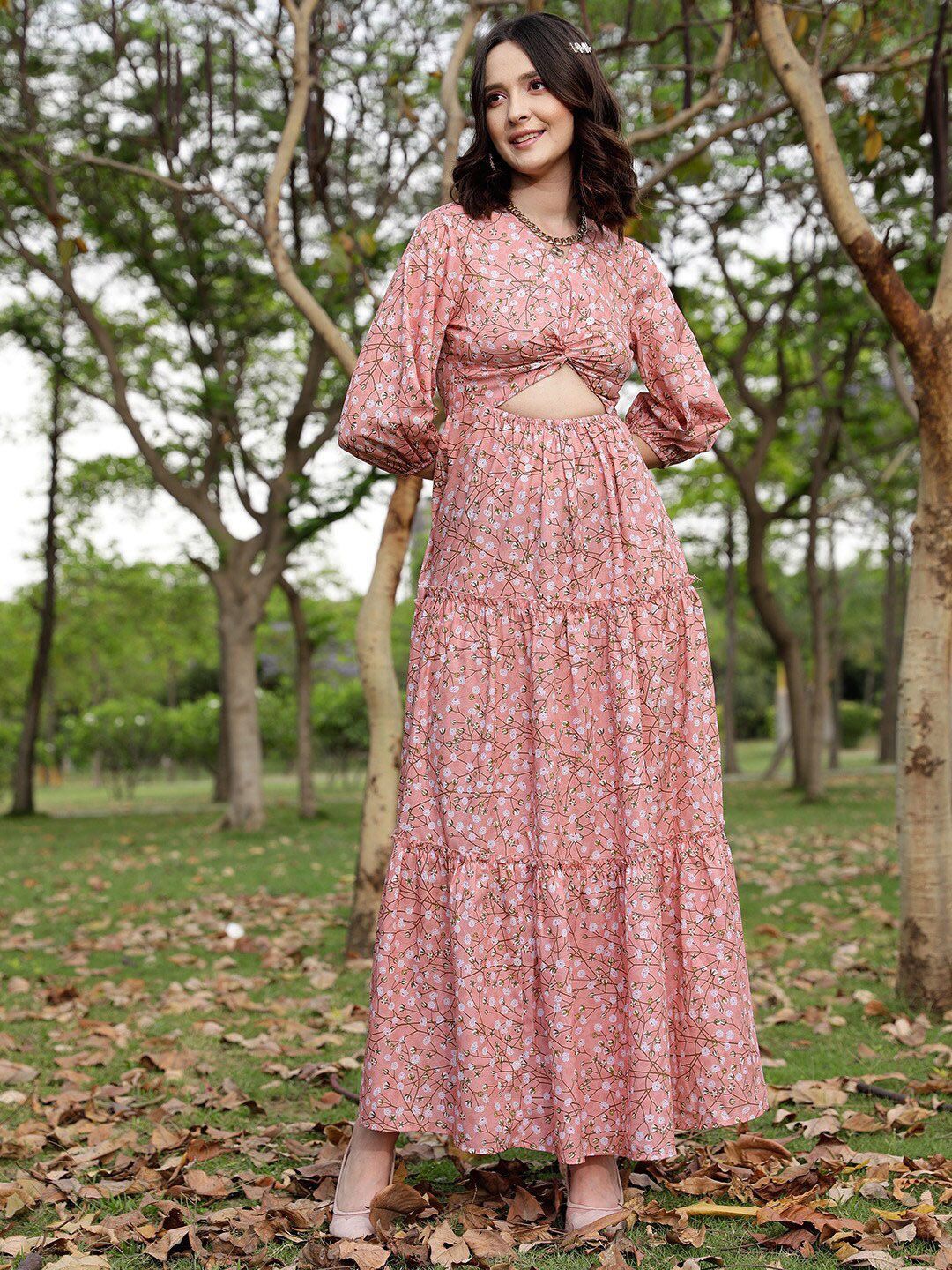 STREET 9 Floral Printed Puff Sleeve Maxi Dress