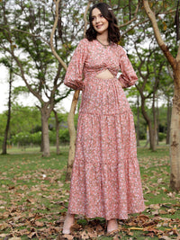 STREET 9 Floral Printed Puff Sleeve Maxi Dress