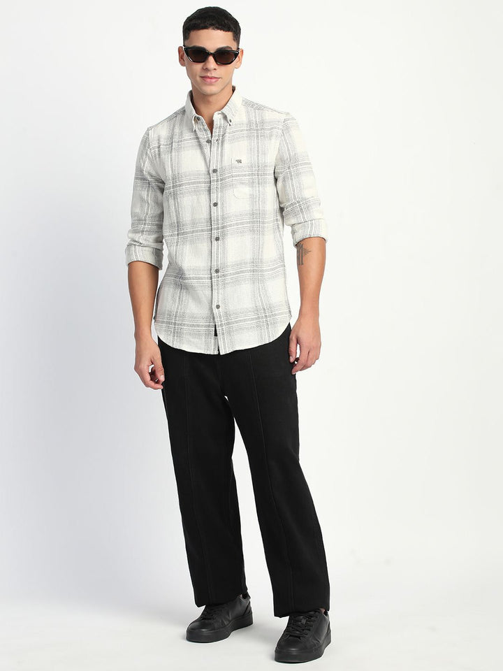 THE BEAR HOUSE Men Slim Fit Tartan Checks Button-Down Collar Opaque Casual Shirt