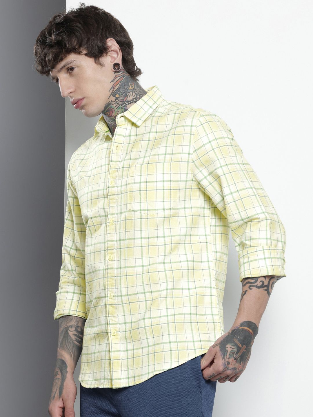 The Indian Garage Co Pure Cotton Slim Fit Checked Casual Shirt