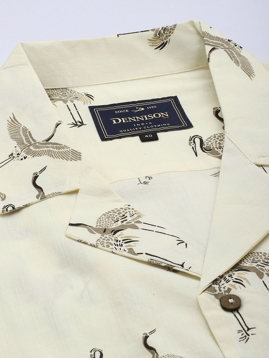 DENNISON Men Cream-Coloured Regular Fit Printed Casual Shirt