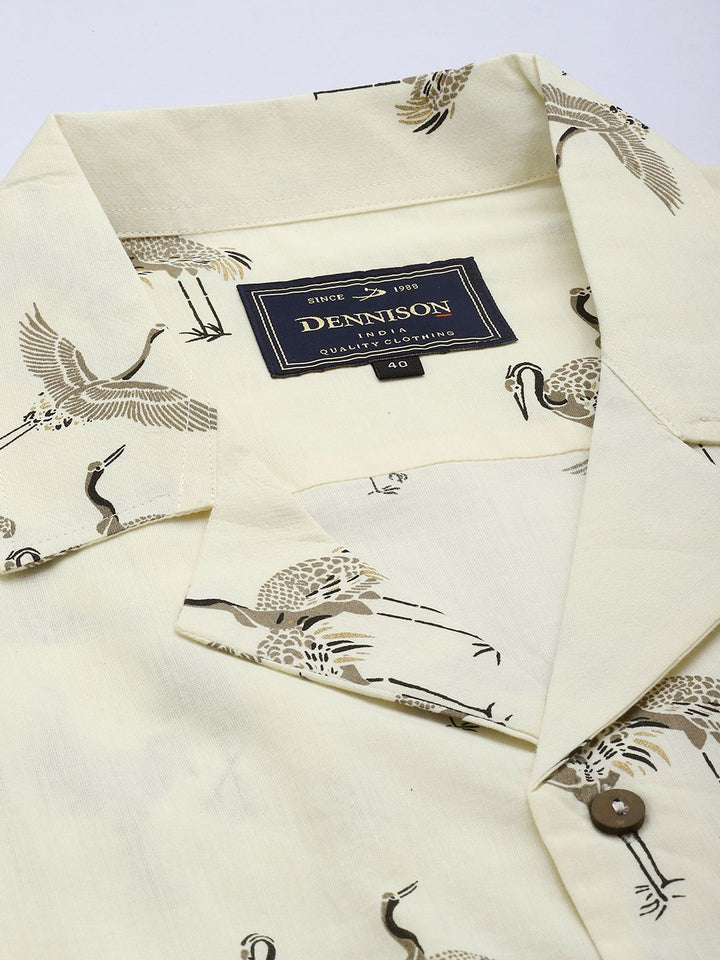 DENNISON Men Cream-Coloured Regular Fit Printed Casual Shirt