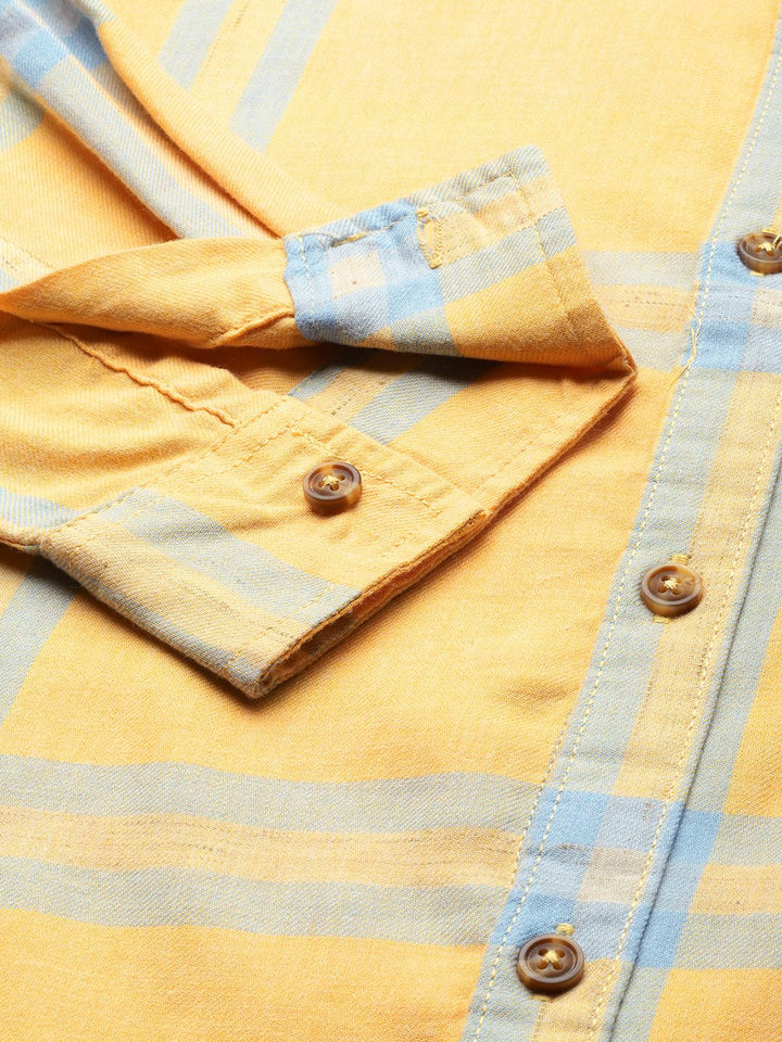 The Indian Garage Co Men Yellow & Blue Checked Pure Cotton Casual Shirt